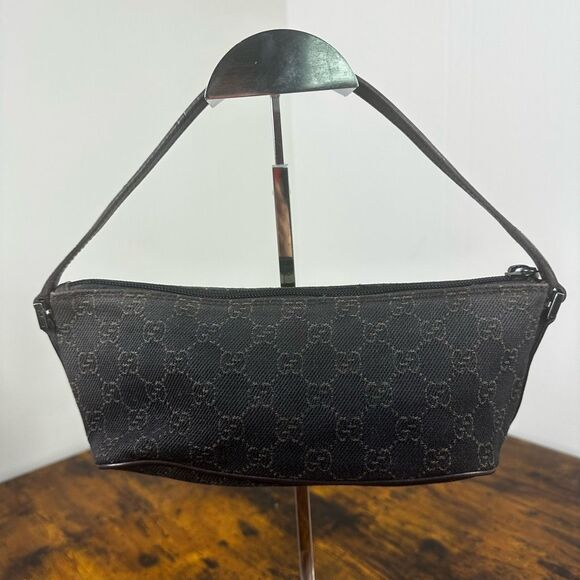 Gucci GG Monogram Brown Canvas Boat Pochette Bag Vintage - Picture 2 of 16